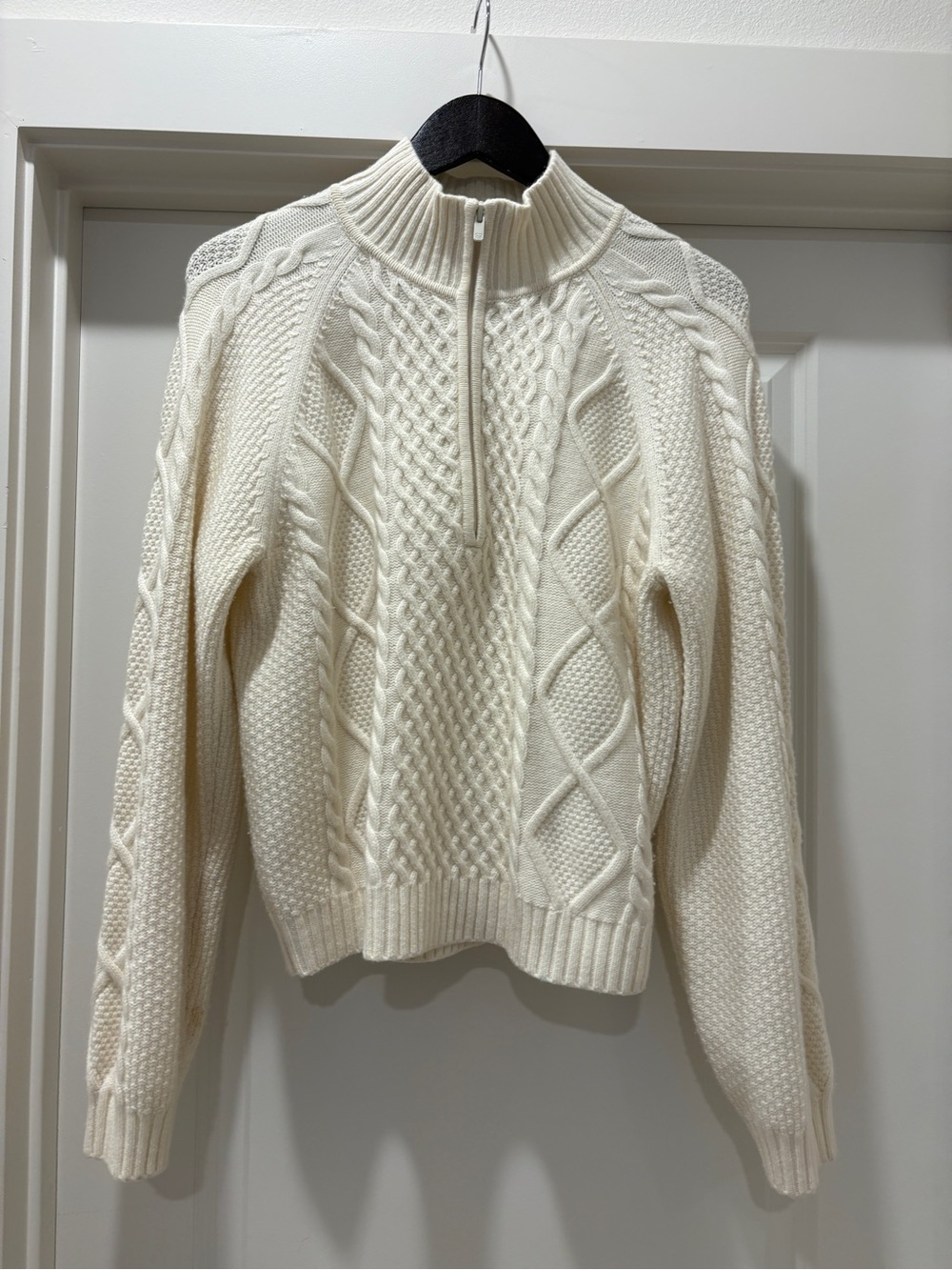 Aritzia Sunday Best Boreal Quarter Zip Fisherman Knit Sweater Sz L Light Birch